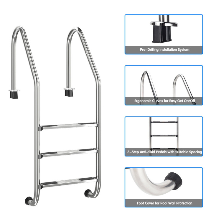 3 Step Stainless Steel Swimming Pool Ladder Handrail for PoolCostway Gallery View 10 of 12