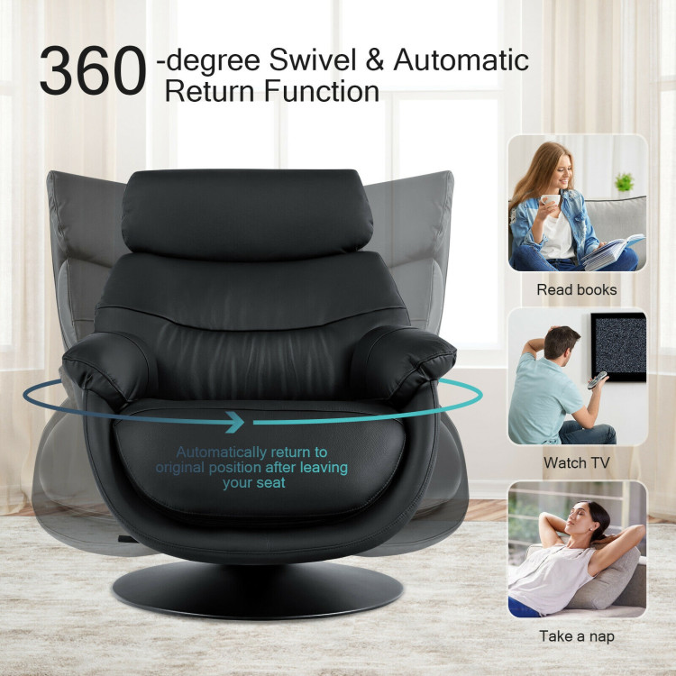 360° Swivel Leather Lounge Chair with Ottoman and Thick Footstool-BlackCostway Gallery View 9 of 12