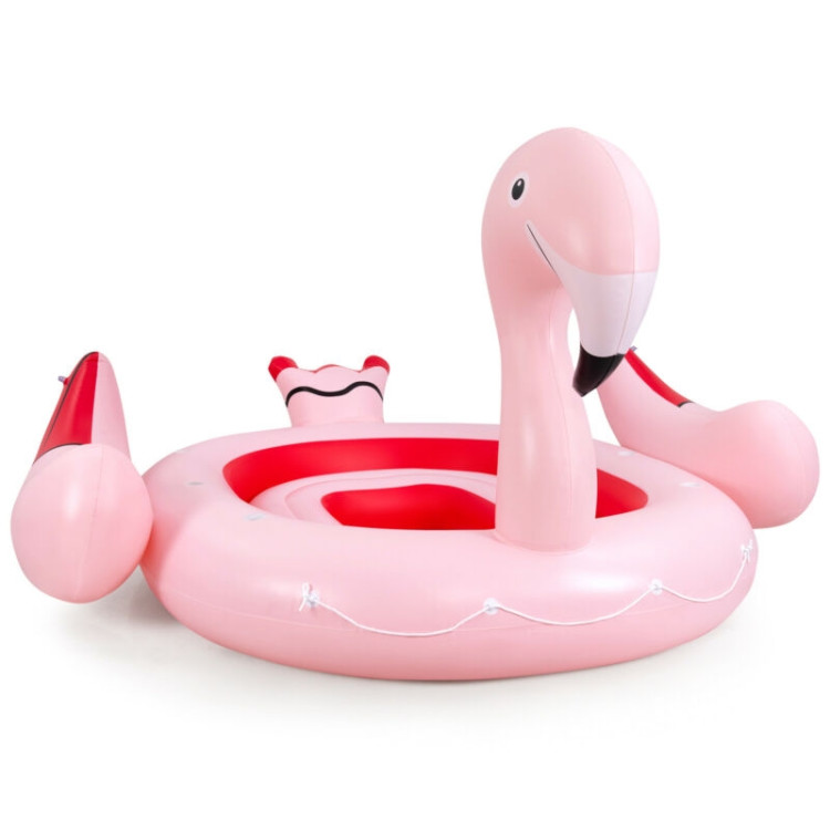 6 People Inflatable Flamingo Floating Island with 6 Cup Holders for Pool and RiverCostway Gallery View 1 of 11