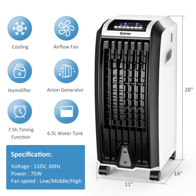 Evaporative Portable Air Cooler with 3 Wind Modes and Timer for Home OfficeCostway Gallery View 5 of 13