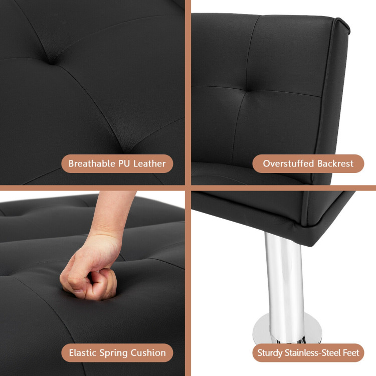 Folding PU Leather Single Sofa with Metal Legs and Adjustable Backrest-BlackCostway Gallery View 11 of 12