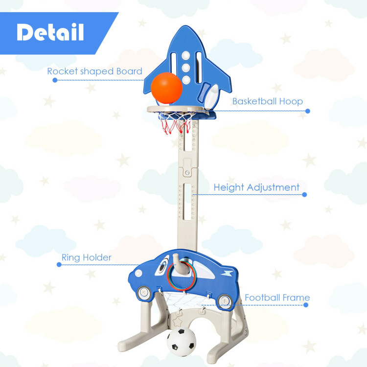 3-in-1 Basketball Hoop for Kids Adjustable Height Playset with Balls-BlueCostway Gallery View 5 of 12