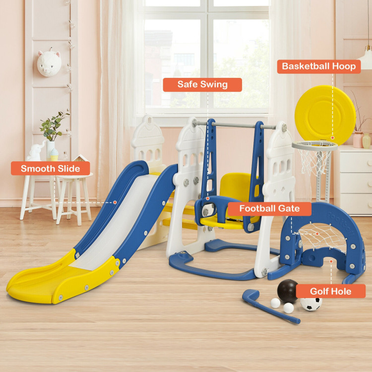 6-in-1 Slide and Swing Set with Ball Games for Toddlers-BlueCostway Gallery View 11 of 12