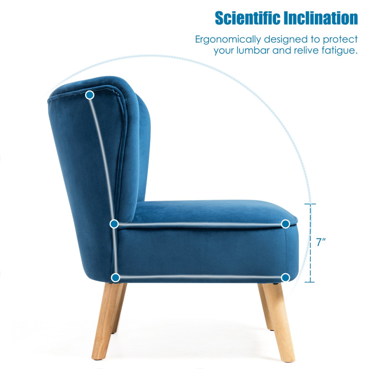 Modern Armless Velvet Accent Chair with Wood Legs-BlueCostway Gallery View 5 of 12