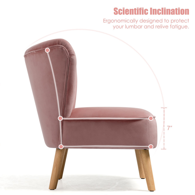 Modern Armless Velvet Accent Chair with Wood Legs-PinkCostway Gallery View 5 of 12
