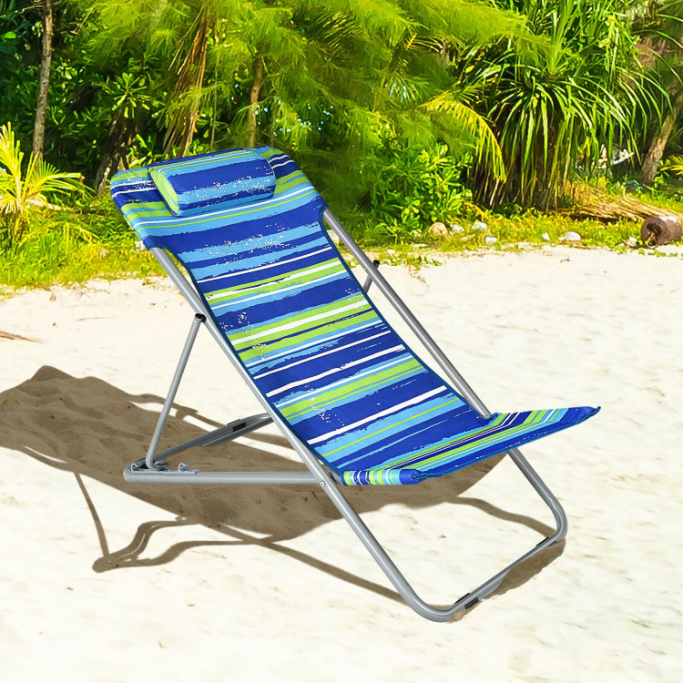 Portable Beach Chair Set of 2 with Headrest -BlueCostway Gallery View 7 of 10