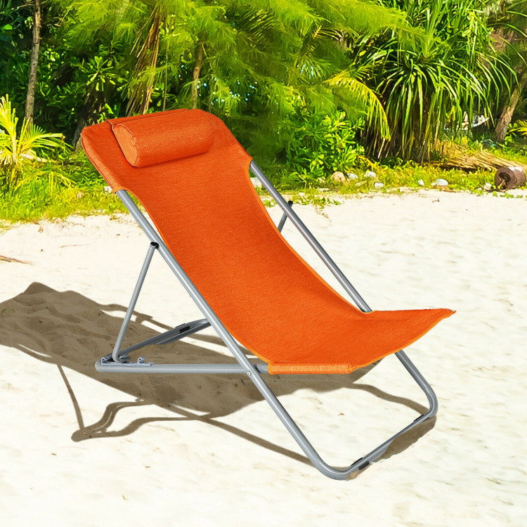 Portable Beach Chair Set of 2 with Headrest -OrangeCostway Gallery View 7 of 10