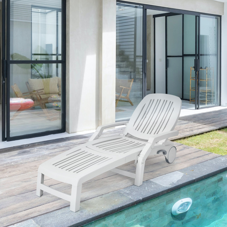 Adjustable Patio Sun Lounger with Weather Resistant Wheels-WhiteCostway Gallery View 1 of 11