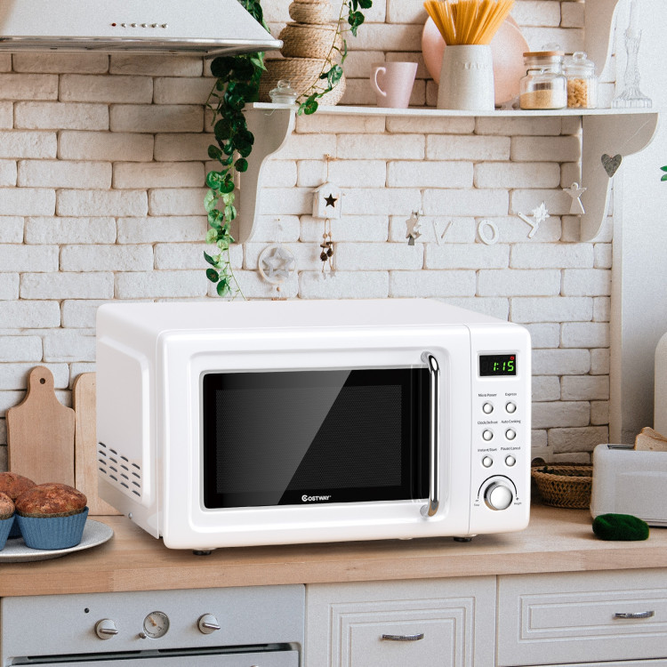 700W Retro Countertop Microwave Oven with 5 Micro Power and Auto Cooking Function-WhiteCostway Gallery View 6 of 12