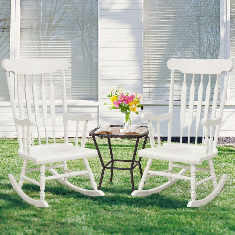 Rocking Chair with Solid Wooden Frame for Garden and Patio-WhiteCostway Gallery View 2 of 13