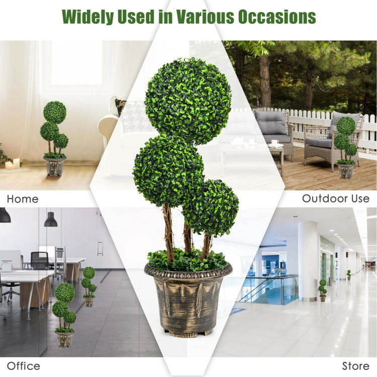 30 Inch Artificial Topiary Triple Ball Tree Indoor and Outdoor UV ProtectionCostway Gallery View 9 of 15