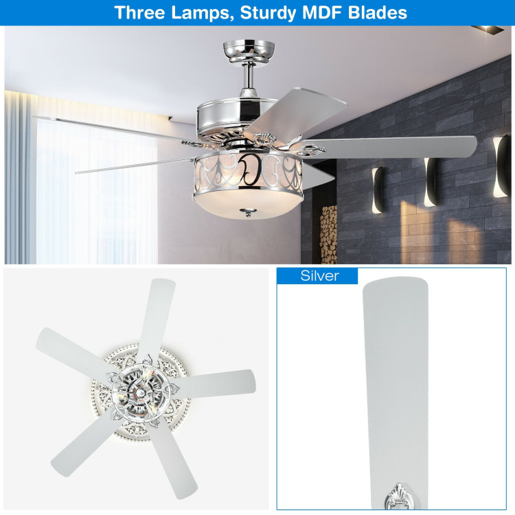 52 Inch Ceiling Fan with Light Reversible Blade and Adjustable Speed-SilverCostway Gallery View 12 of 12