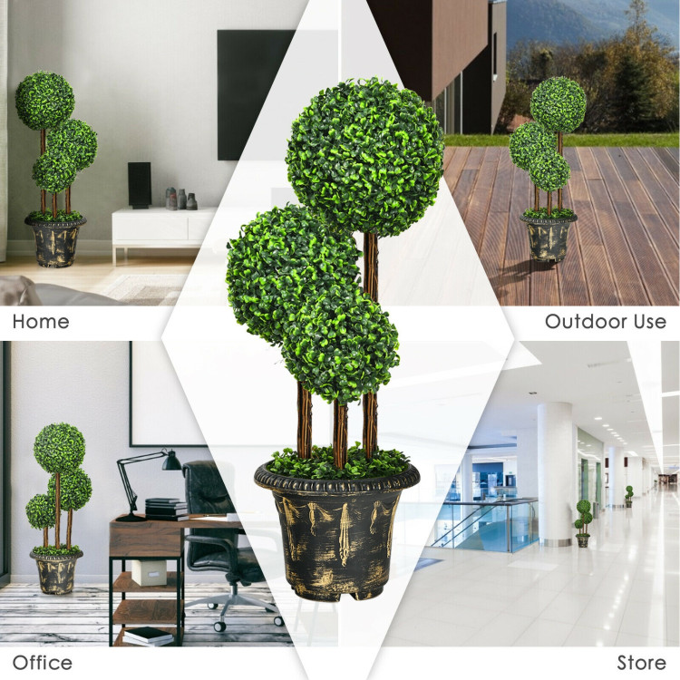 36-Inch Artificial Topiary Triple Ball Tree for Indoor and OutdoorCostway Gallery View 11 of 12