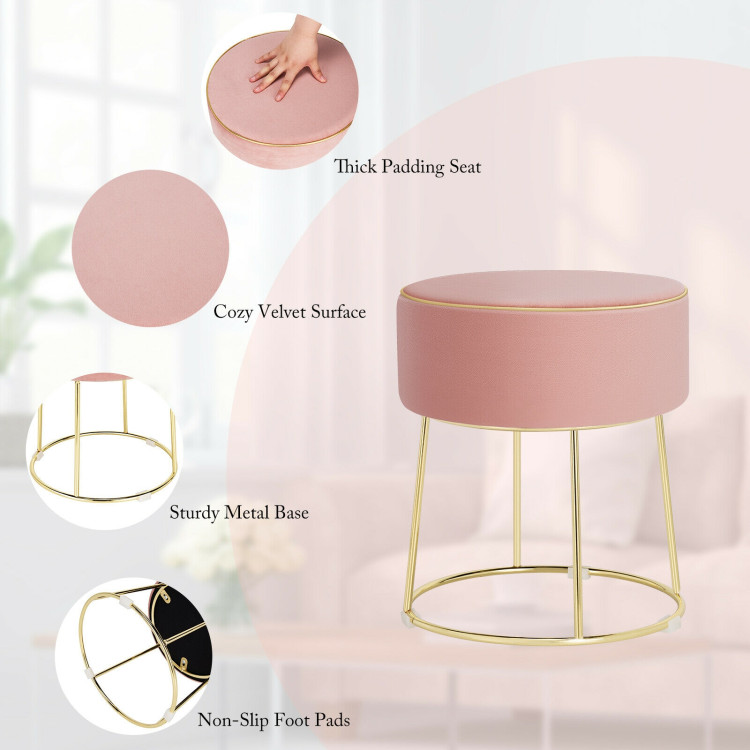 Round Velvet Footrest Stool Ottoman with Non-Slip Foot Pads for Bedside-PinkCostway Gallery View 5 of 12