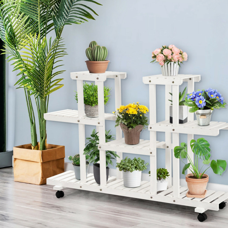 4-Tier Wood Casters Rolling Shelf Plant StandCostway Gallery View 7 of 11