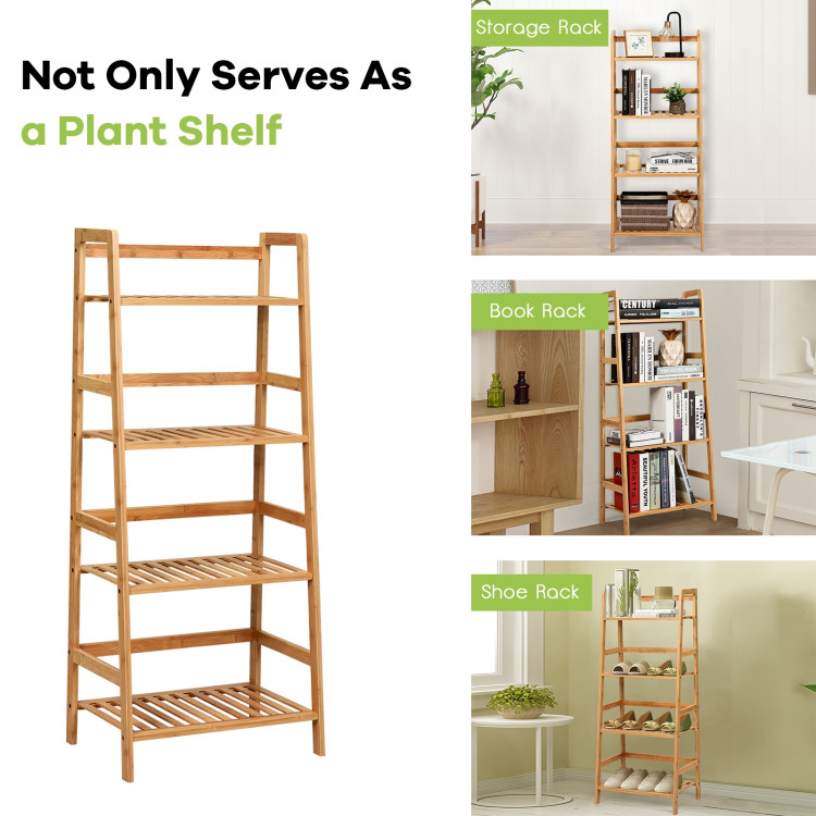 4-Tier Bamboo Plant Rack with Guardrails Stable and Space-Saving-NaturalCostway Gallery View 11 of 12