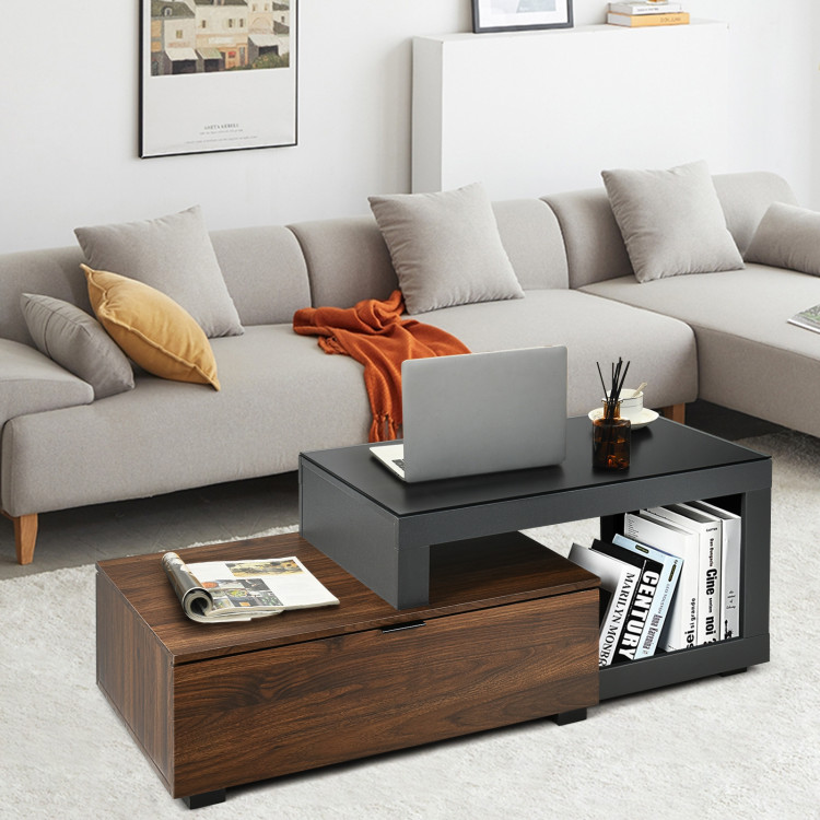 Modern Chic Glass Top Cocktail Coffee Table with Storage Cabinet - Costway