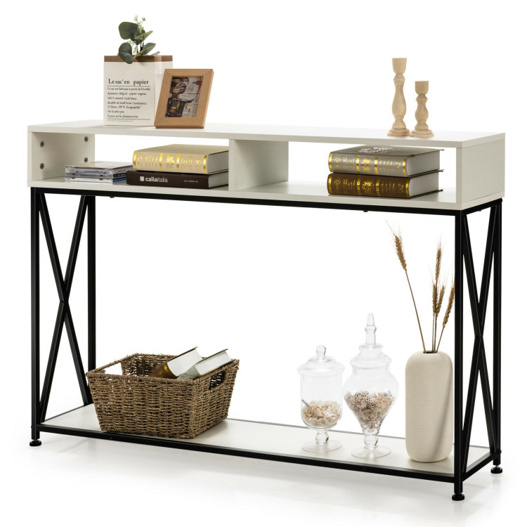 Console Table with Open Shelf and Storage Compartments Steel Frame-WhiteCostway Gallery View 9 of 11