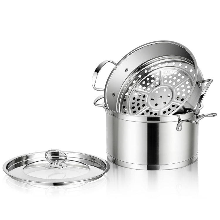 2/3 Tier Stainless Steel Steamer with Handles and Glass Lid-2-TierCostway Gallery View 8 of 9