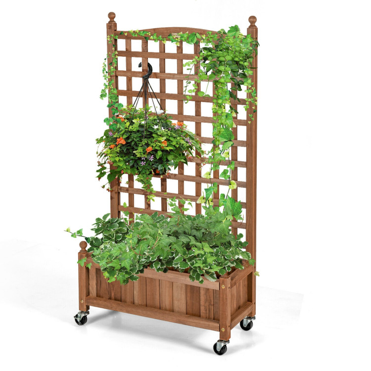 50 Inch Wood Planter Box with Trellis Mobile Raised Bed for Climbing PlantCostway Gallery View 3 of 11