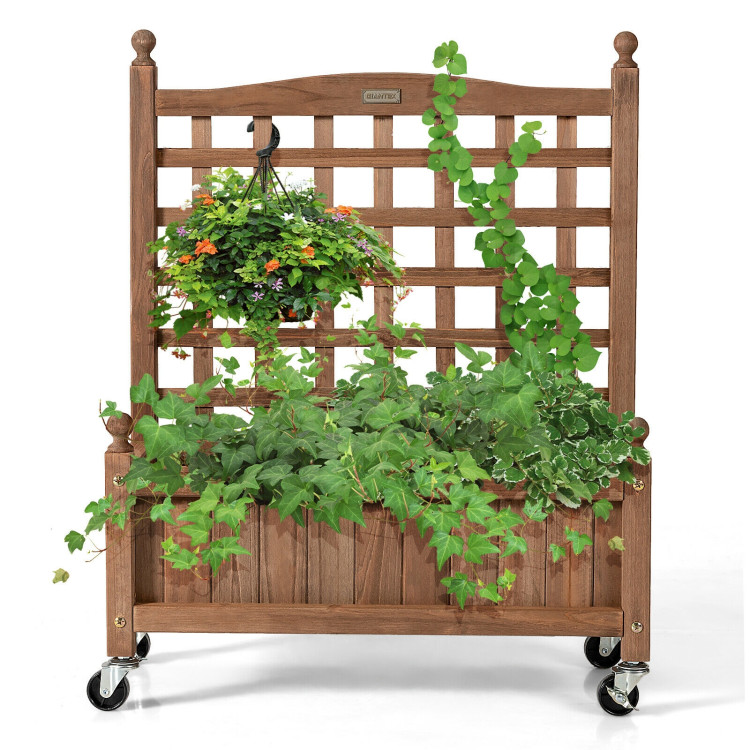 32in Wood Planter Box with Trellis Mobile Raised Bed for Climbing PlantCostway Gallery View 9 of 11