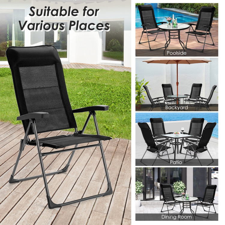2 Pcs Portable Patio Folding Dining Chairs with Headrest Adjust for Camping -BlackCostway Gallery View 8 of 10