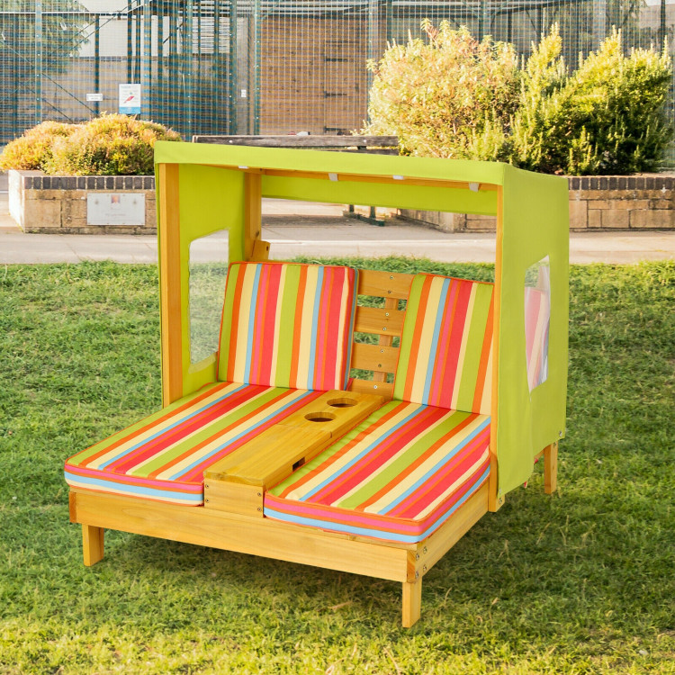 Kids Lounge Patio Lounge Chair with Cup Holders and AwningCostway Gallery View 6 of 10