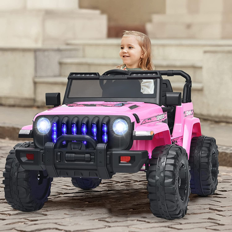 12V Kids Ride-on Jeep Car with 2.4G Remote Control-PinkCostway Gallery View 2 of 7