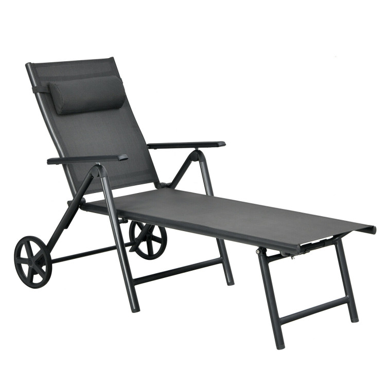 Patio Lounge Chair with Wheels Neck Pillow Aluminum Frame Adjustable-GrayCostway Gallery View 1 of 11