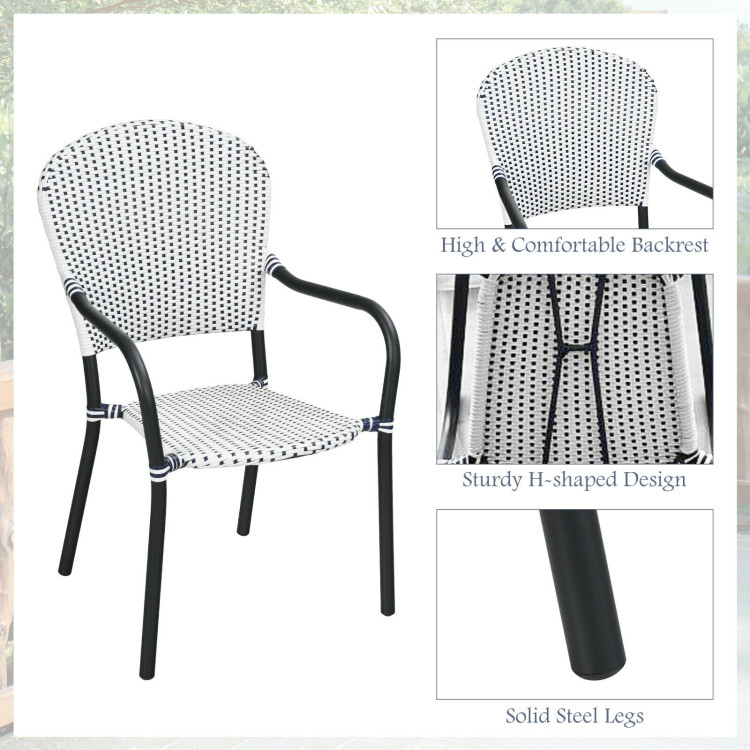 Set of 4 Patio Rattan Stackable Dining Chair with  Armrest for Garden-WhiteCostway Gallery View 11 of 12