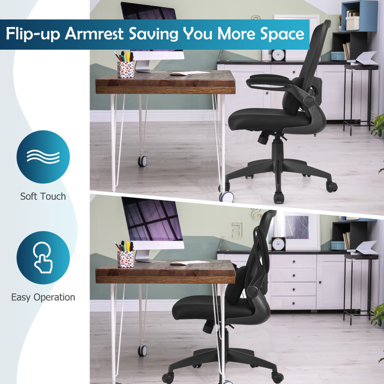 Ergonomic Desk Chair with Lumbar Support and Flip up Armrest-BlackCostway Gallery View 3 of 11