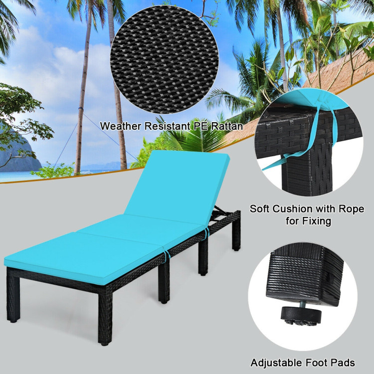 Patio Rattan Cushioned Height Adjustable Lounge Chair-BlueCostway Gallery View 12 of 12