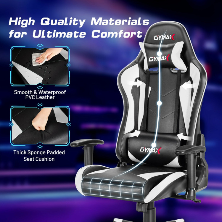 Gaming Chair Adjustable Swivel Racing Style Computer Office Chair-WhiteCostway Gallery View 9 of 12