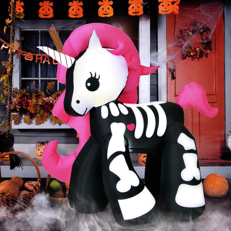 5.5 Feet Halloween Inflatables Skeleton Unicorn with Built-in LED LightsCostway Gallery View 8 of 11