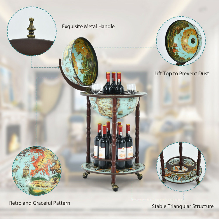 17 Inch Globe Wine Bar Stand 16th Century Italian Map Liquor Bottle Shelf CartCostway Gallery View 10 of 12