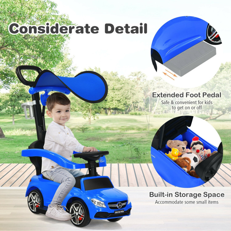 3-in-1 Mercedes Benz Ride-on Toddler Sliding Car-BlueCostway Gallery View 12 of 13
