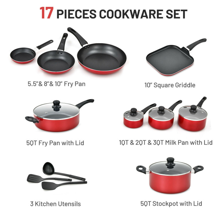 17 Pieces Hard Anodized Nonstick Cookware Pots and Pans SetCostway Gallery View 5 of 12