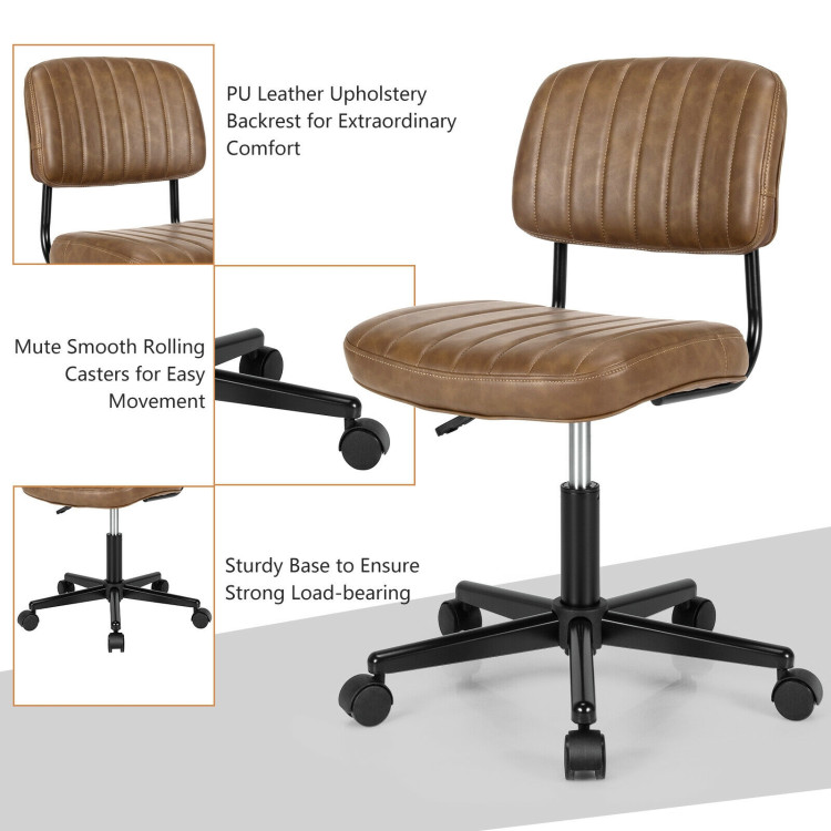 PU Leather Adjustable Office Chair  Swivel Task Chair with Backrest-BrownCostway Gallery View 10 of 12