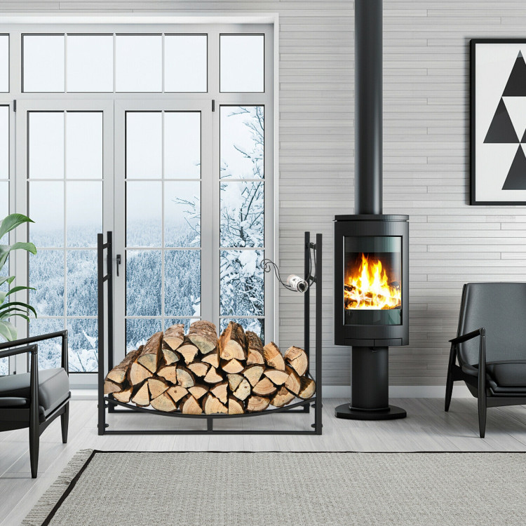 33 Inch Firewood Rack with Removable Kindling Holder Steel Fireplace WoodCostway Gallery View 1 of 12