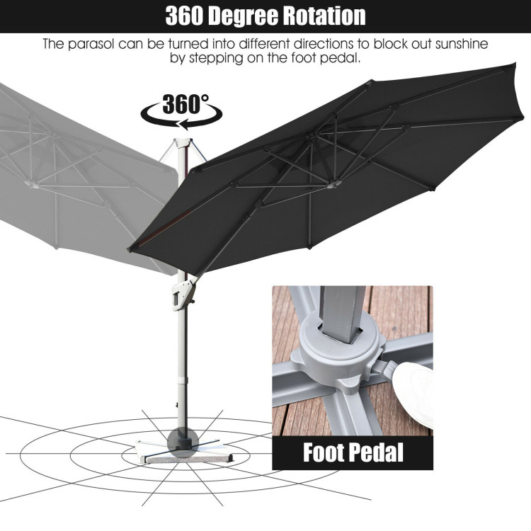 11ft Patio Offset Umbrella with 360° Rotation and Tilt System-GrayCostway Gallery View 10 of 12