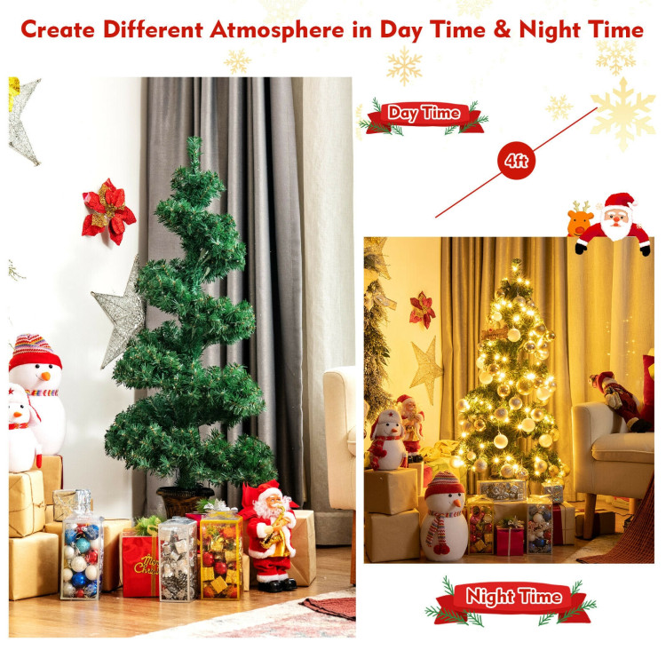 4 Feet Pre-lit Spiral Entrance Artificial Christmas Tree with Retro Urn BaseCostway Gallery View 11 of 12
