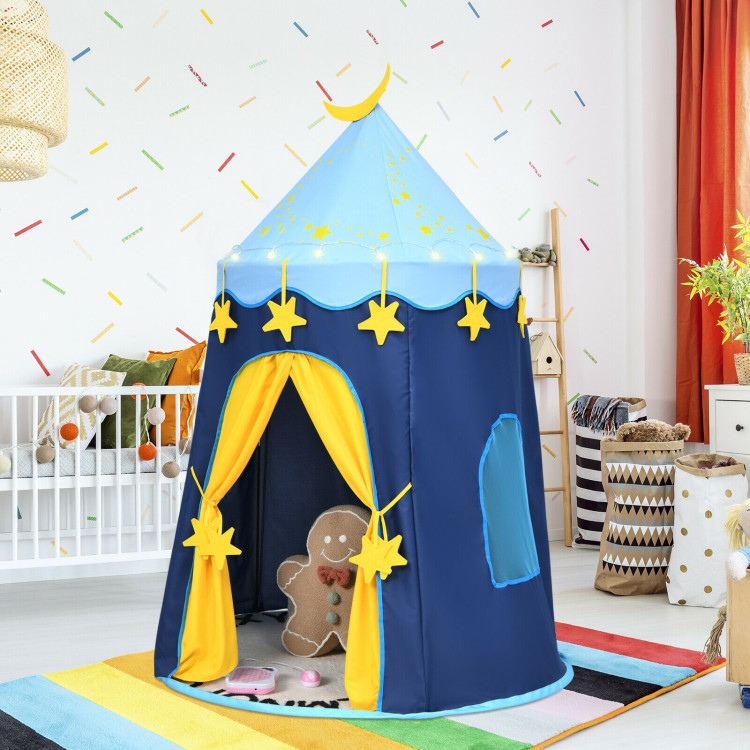 Indoor Outdoor Kids Foldable Pop-Up Play Tent with Star Lights Carry Bag-BlueCostway Gallery View 12 of 12
