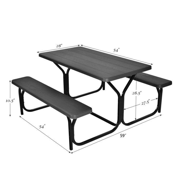 Picnic Table Bench Set for Outdoor Camping -BlackCostway Gallery View 4 of 12