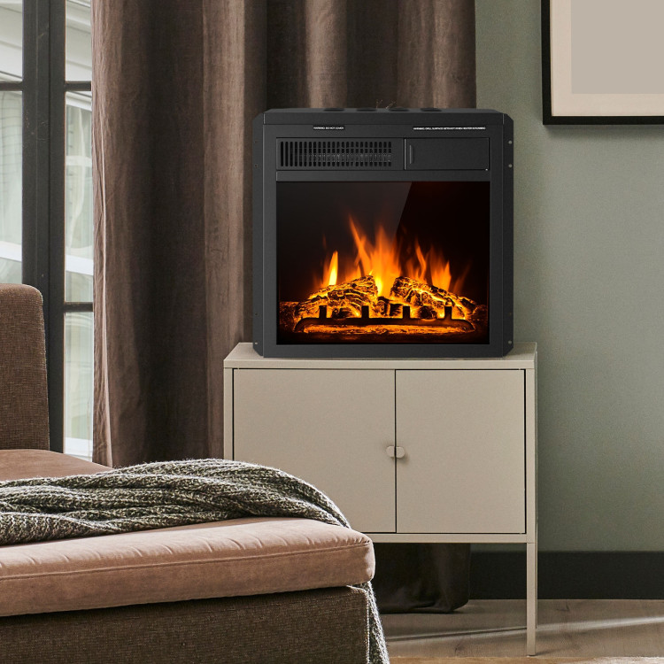18-Inch Electric Fireplace Insert Freestanding and Recessed Heater Log Flame RemoteCostway Gallery View 7 of 11