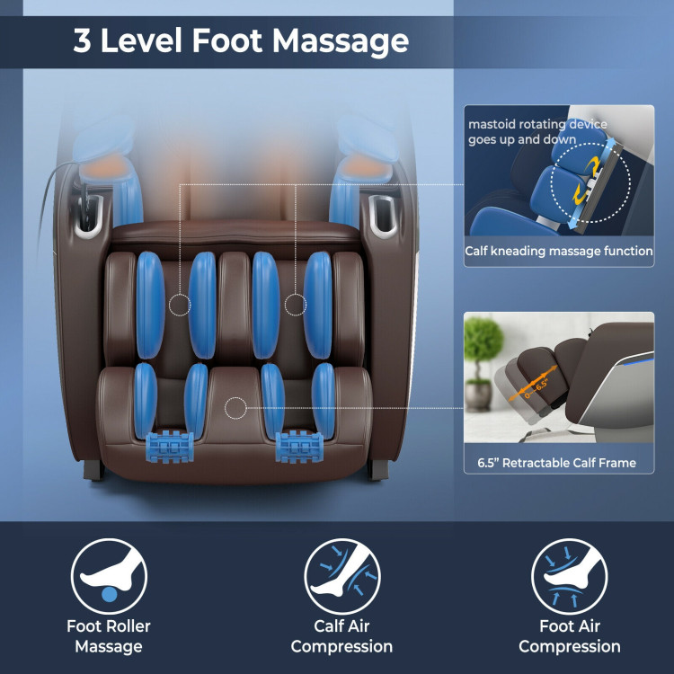 Full Body Zero Gravity Massage Chair with SL Track Voice Control Heat-BrownCostway Gallery View 10 of 12