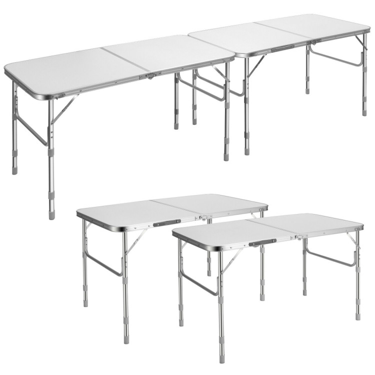Set of 2 Folding Picnic Utility Table with Carrying Handle-WhiteCostway Gallery View 7 of 9