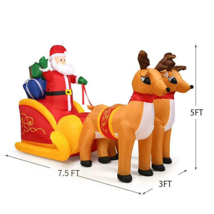 7.5 Feet Waterproof Outdoor Inflatable Santa with Double Deer and SledCostway Gallery View 5 of 12