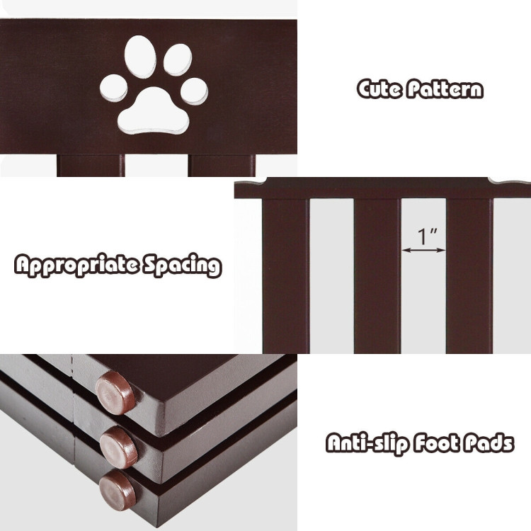 24 Inch Folding Wooden Freestanding Dog Gate with 360° Flexible Hinge for Pet-Dark BrownCostway Gallery View 13 of 13