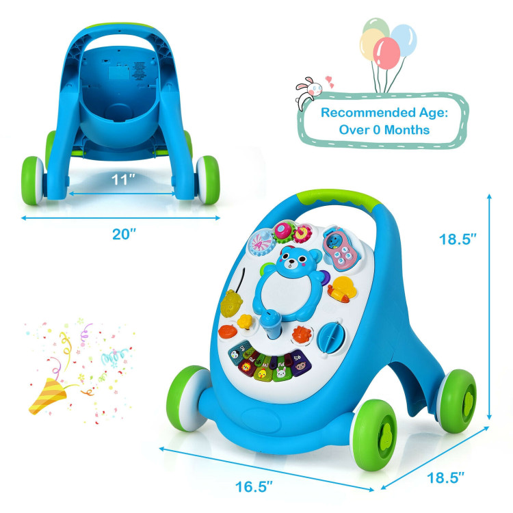 Sit-to-Stand Toddler Learning Walker with Lights and Sounds-BlueCostway Gallery View 5 of 10