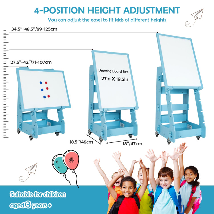 Multifunctional Kids' Standing Art Easel with Dry-Erase Board -BlueCostway Gallery View 4 of 10